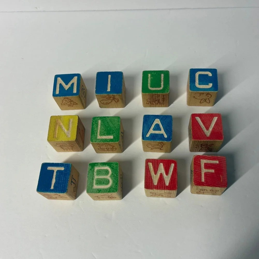 Vintage Disney Wooden Alphabet Blocks 12pc Characters Numbers Letters Decor